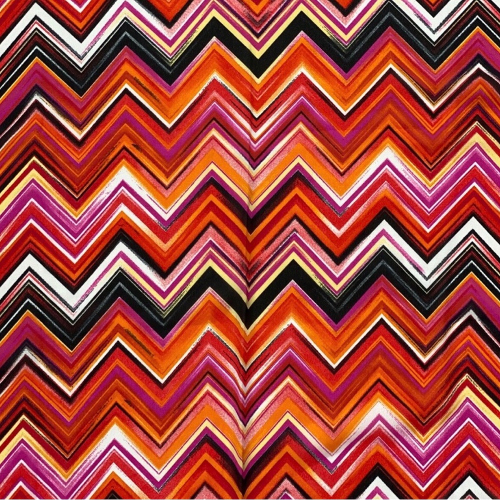 Vibrant Orange Crépe de Chine Poly Print Zigzag Patterned Fabric